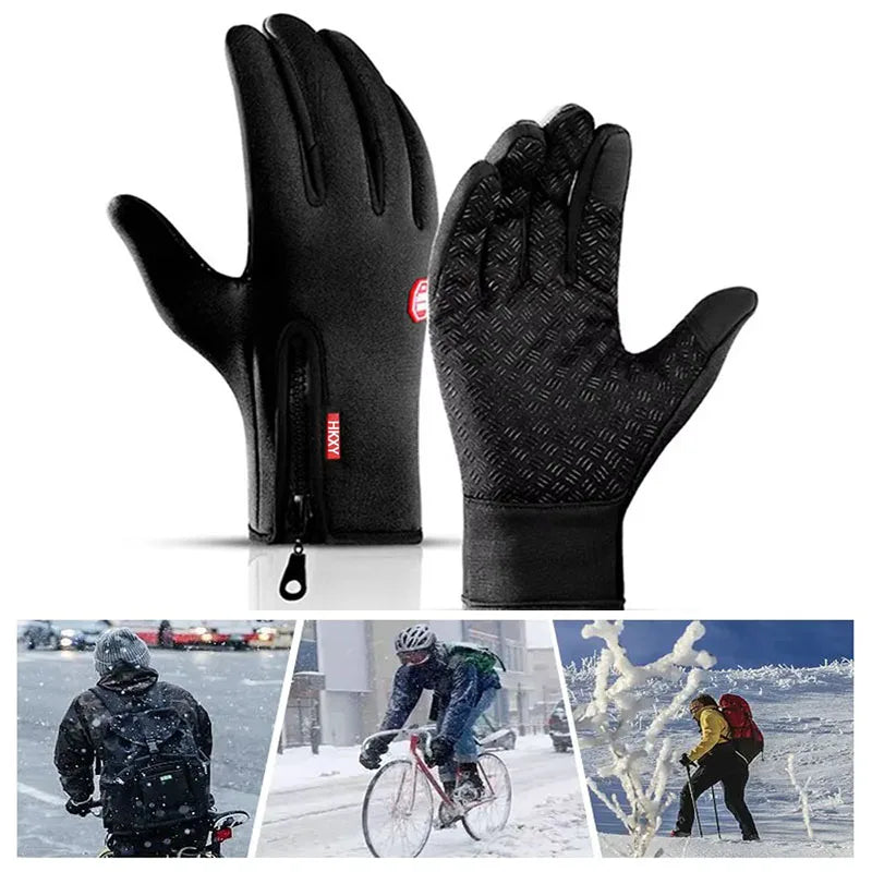 Men'S Autumn and Winter Cold Resistant Bicycle Gloves Warm Outdoor Sports Running Camping Skiing Gloves Motorcycle
